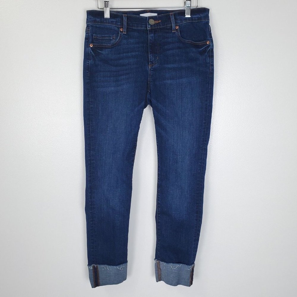 LOFT Jeans Womens 6 Blue Modern Straight Leg Cropped Cuffed Frayed Hem Ankle